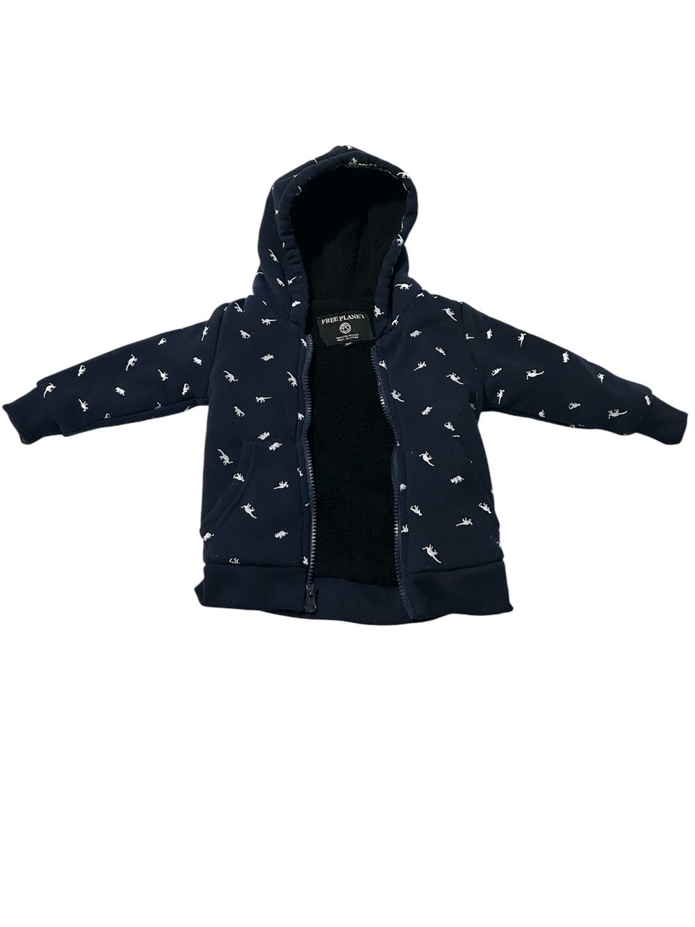 Free Planet Navy Hooded Zip Sweatshirt with White Dino Print